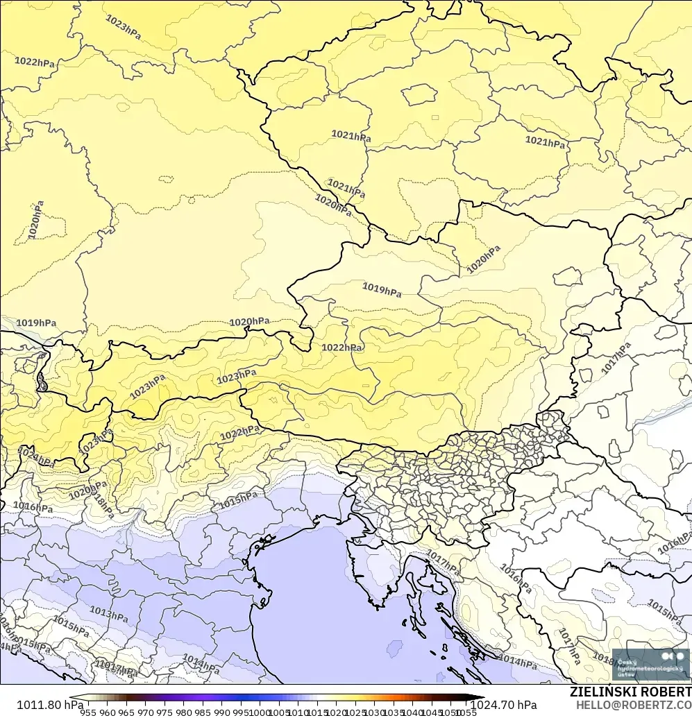 ALADIN CZ 2.3 km modelo - Austria, Presión