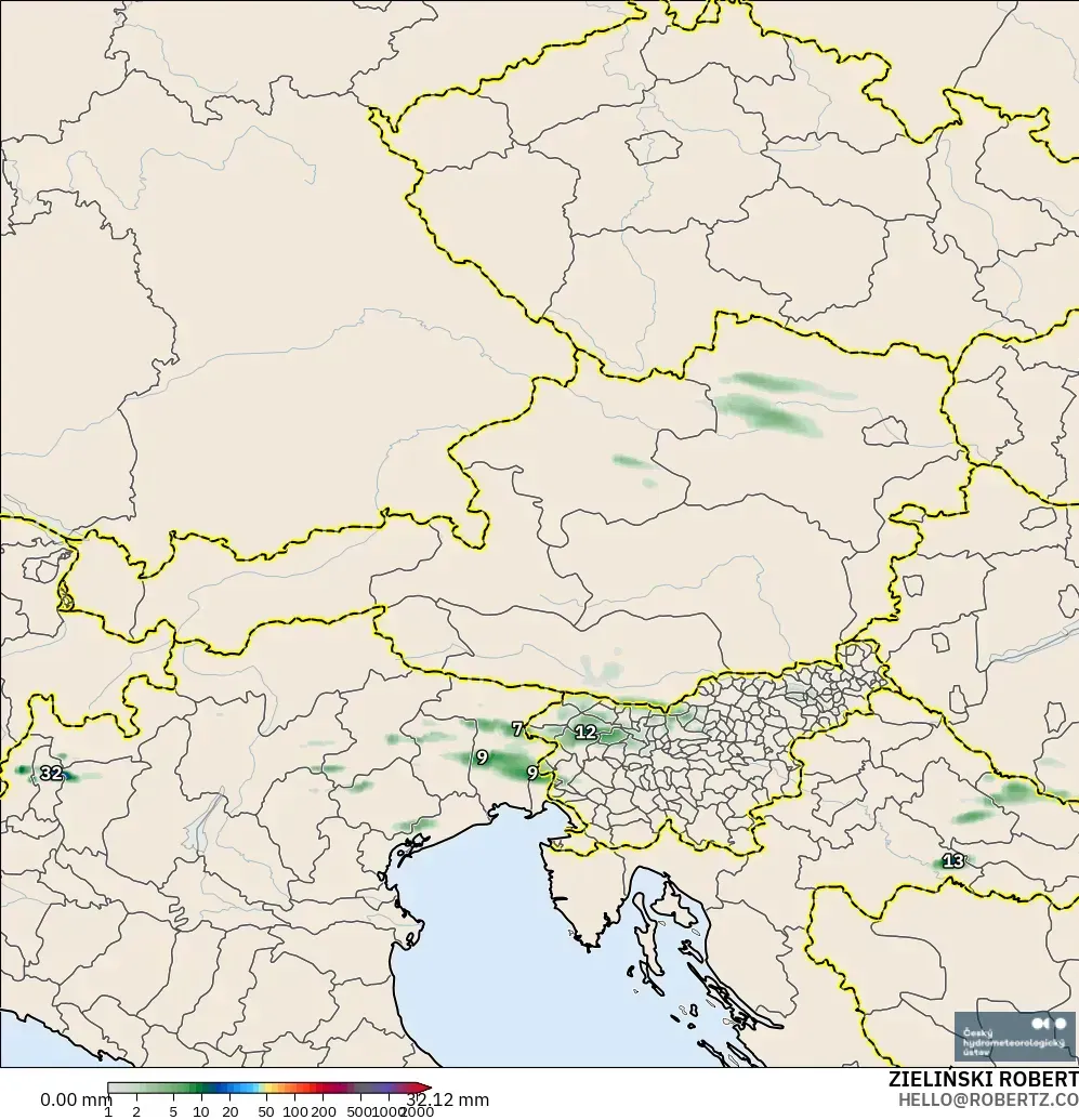 ALADIN CZ 2.3 km modelo - Austria, Acumulación de precipitación