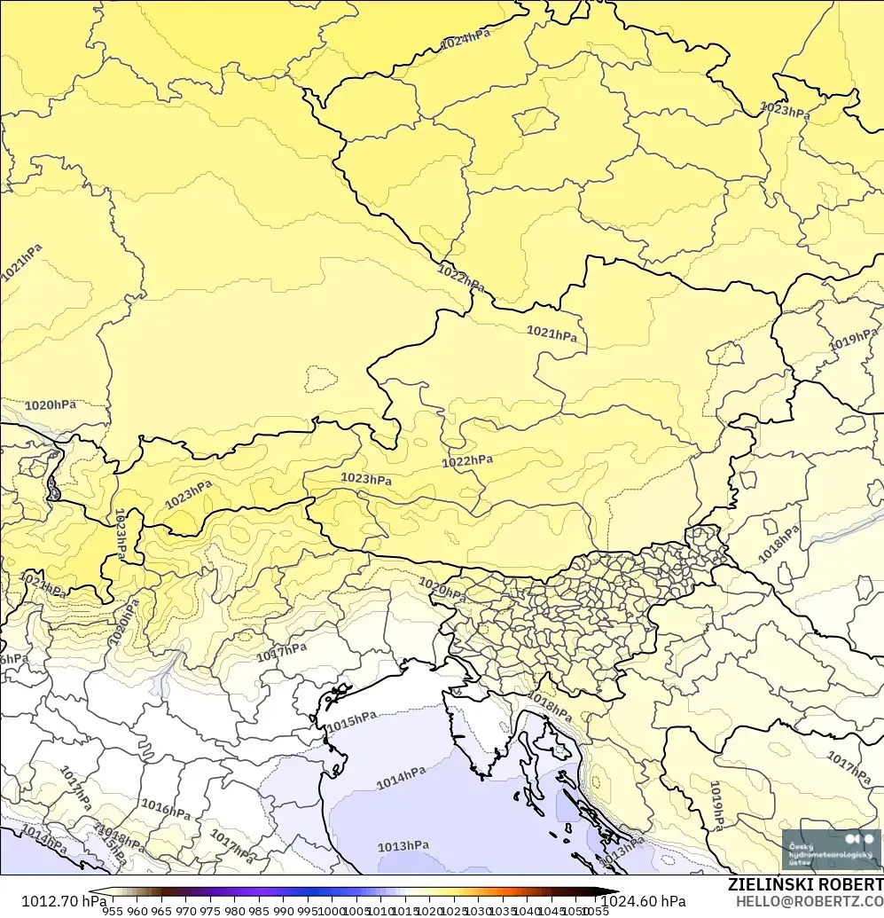 ALADIN CZ 2.3 km modelo - Austria, Presión