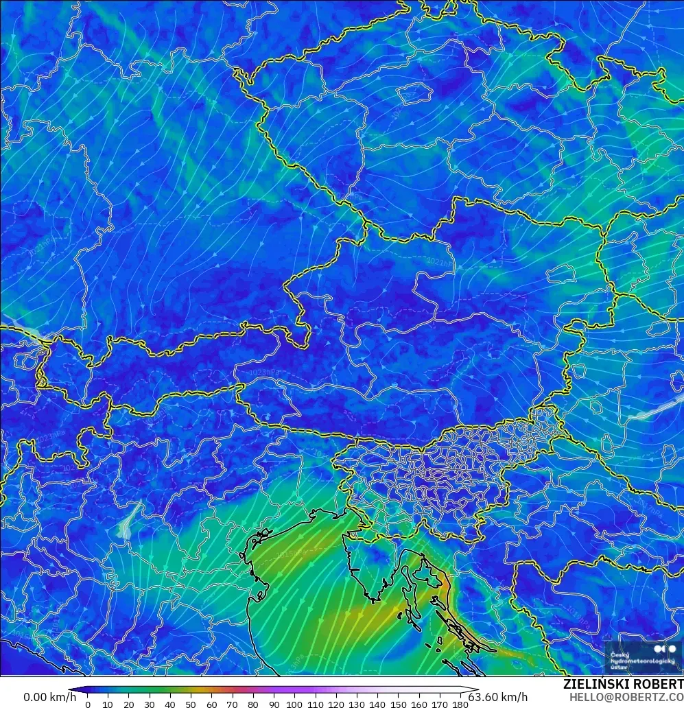ALADIN CZ 2.3 km modelo - Austria, Viento a 10 m