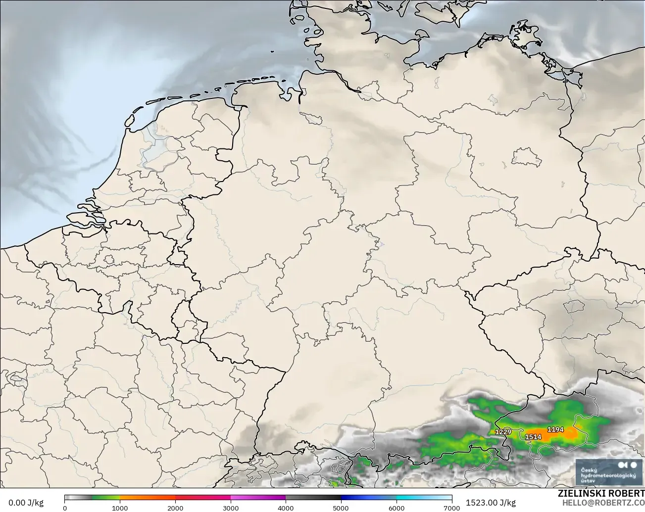 ALADIN CZ 2.3 km modelo - Alemania, CAPE
