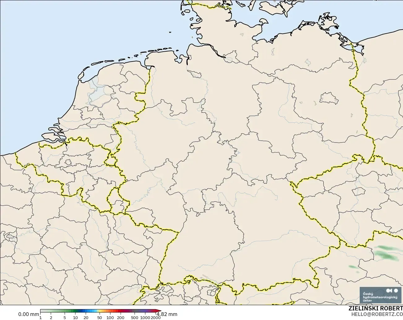 ALADIN CZ 2.3 km modelo - Alemania, Acumulación de precipitación