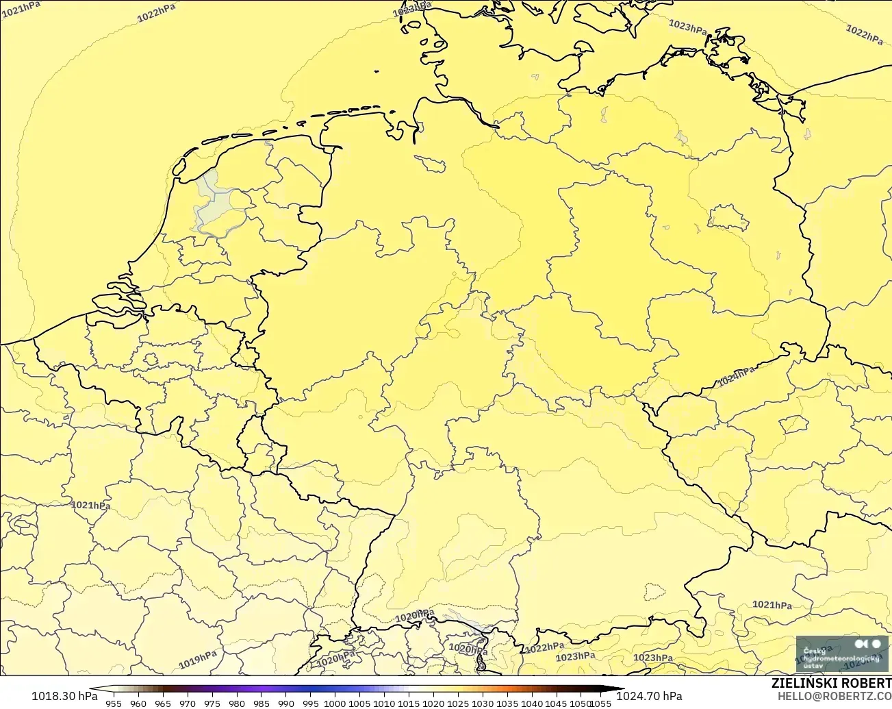 ALADIN CZ 2.3 km modelo - Alemania, Presión