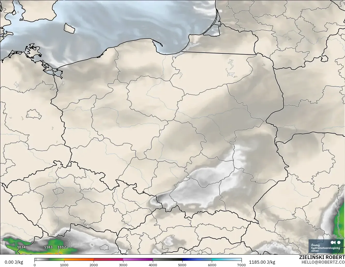 ALADIN CZ 2.3 km modelo - Polonia, CAPE