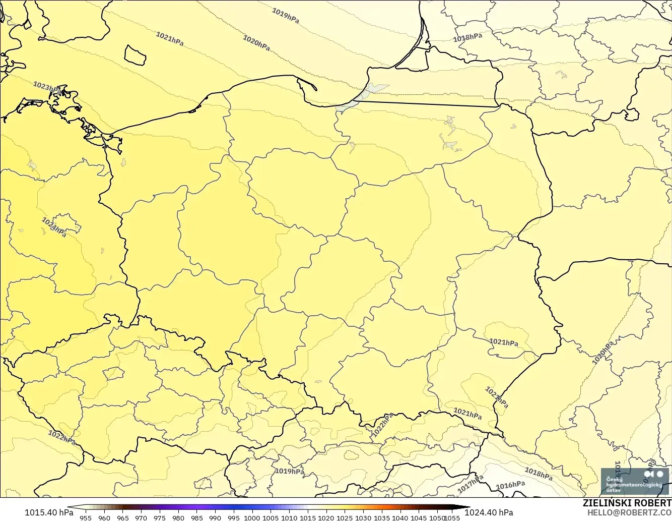 ALADIN CZ 2.3 km modelo - Polonia, Presión