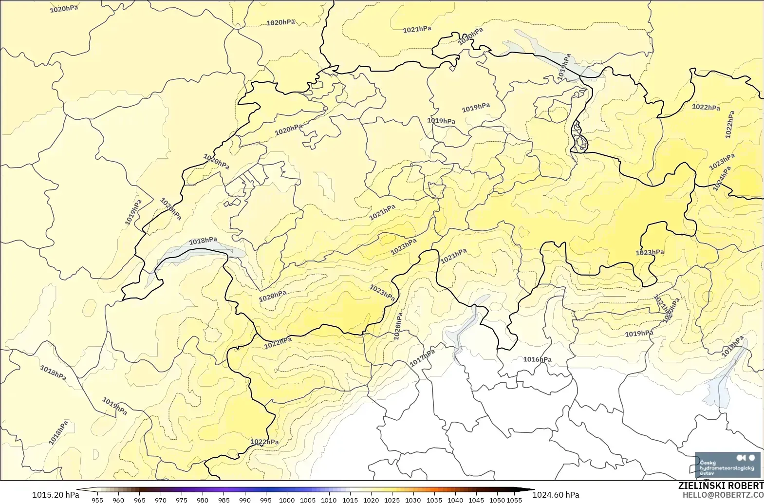 ALADIN CZ 2.3 km modelo - Suiza, Presión