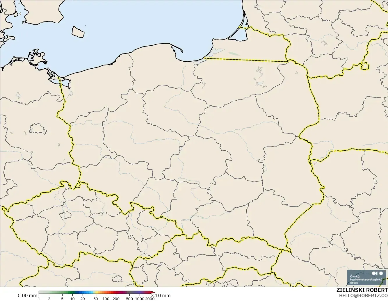 ALADIN CZ 2.3 km modelo - Polonia, Acumulación de precipitación