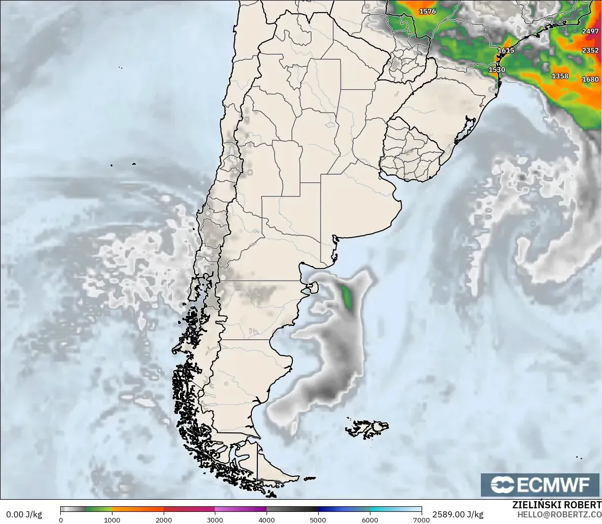 ECMWF IFS 0.25° modelo - Argentina, CAPE