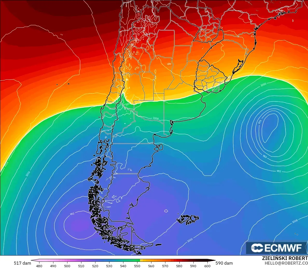 ECMWF IFS 0.25° modelo - Argentina, Altura geopotencial a 500 hPa