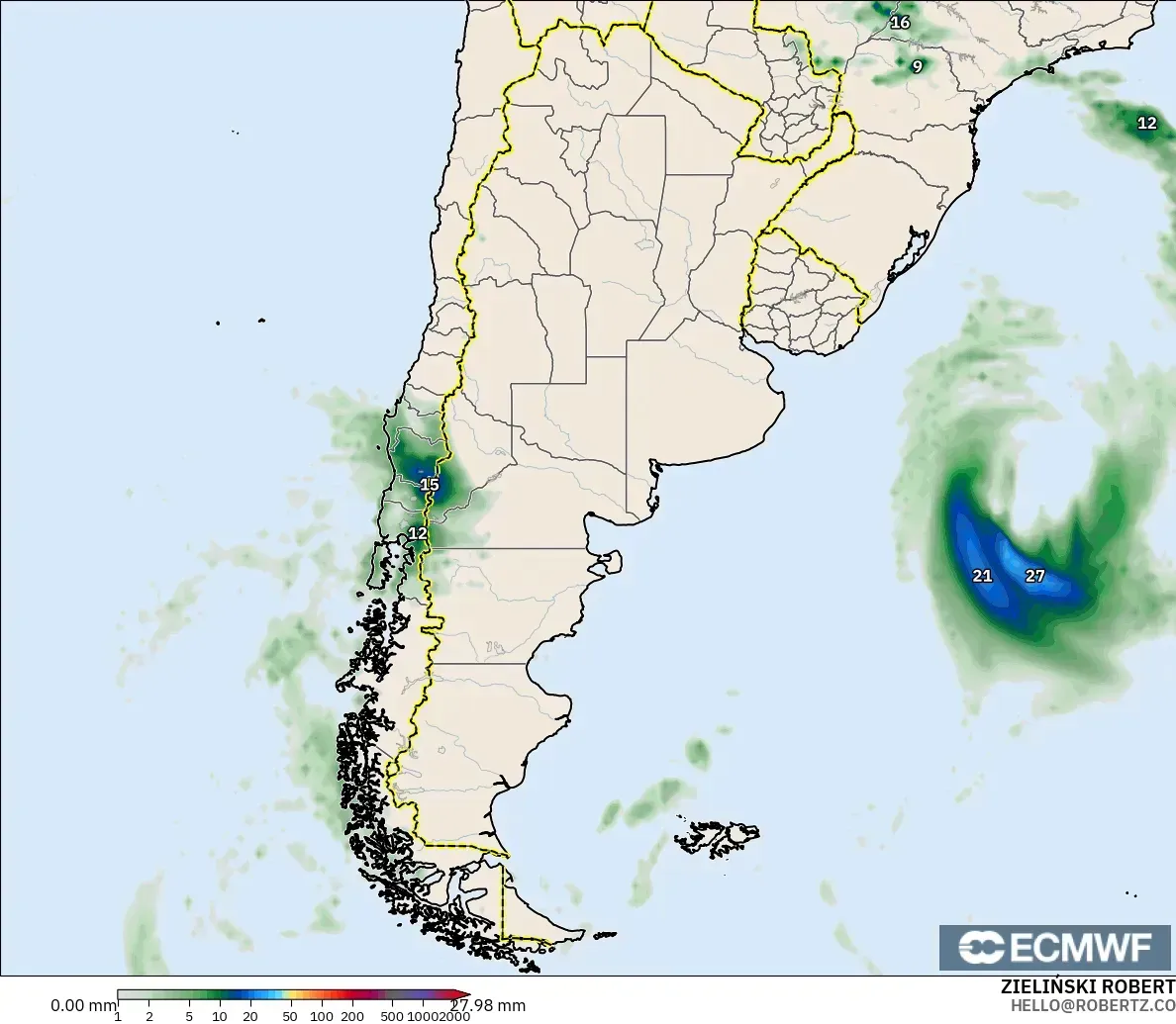 ECMWF IFS 0.25° modelo - Argentina, Acumulación de precipitación