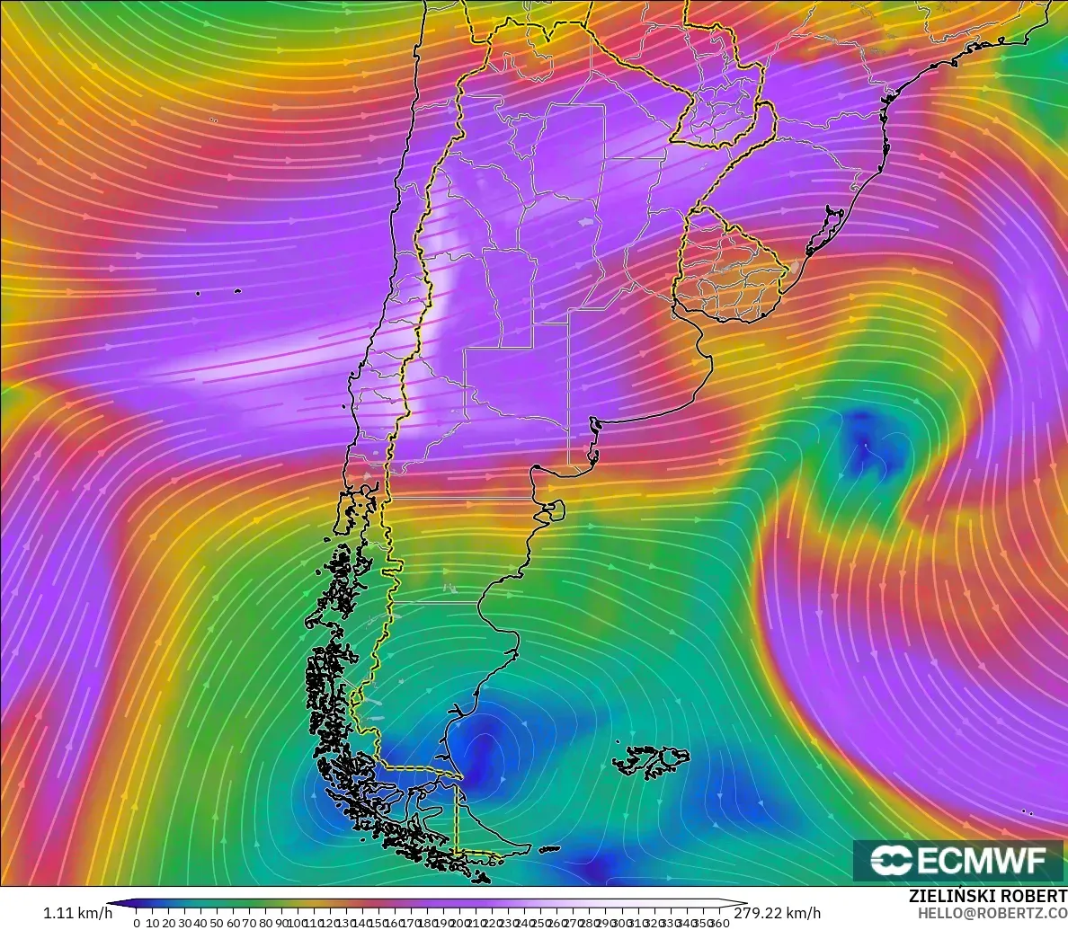 ECMWF IFS 0.25° modelo - Argentina, Viento a 300 hPa (corriente en chorro)