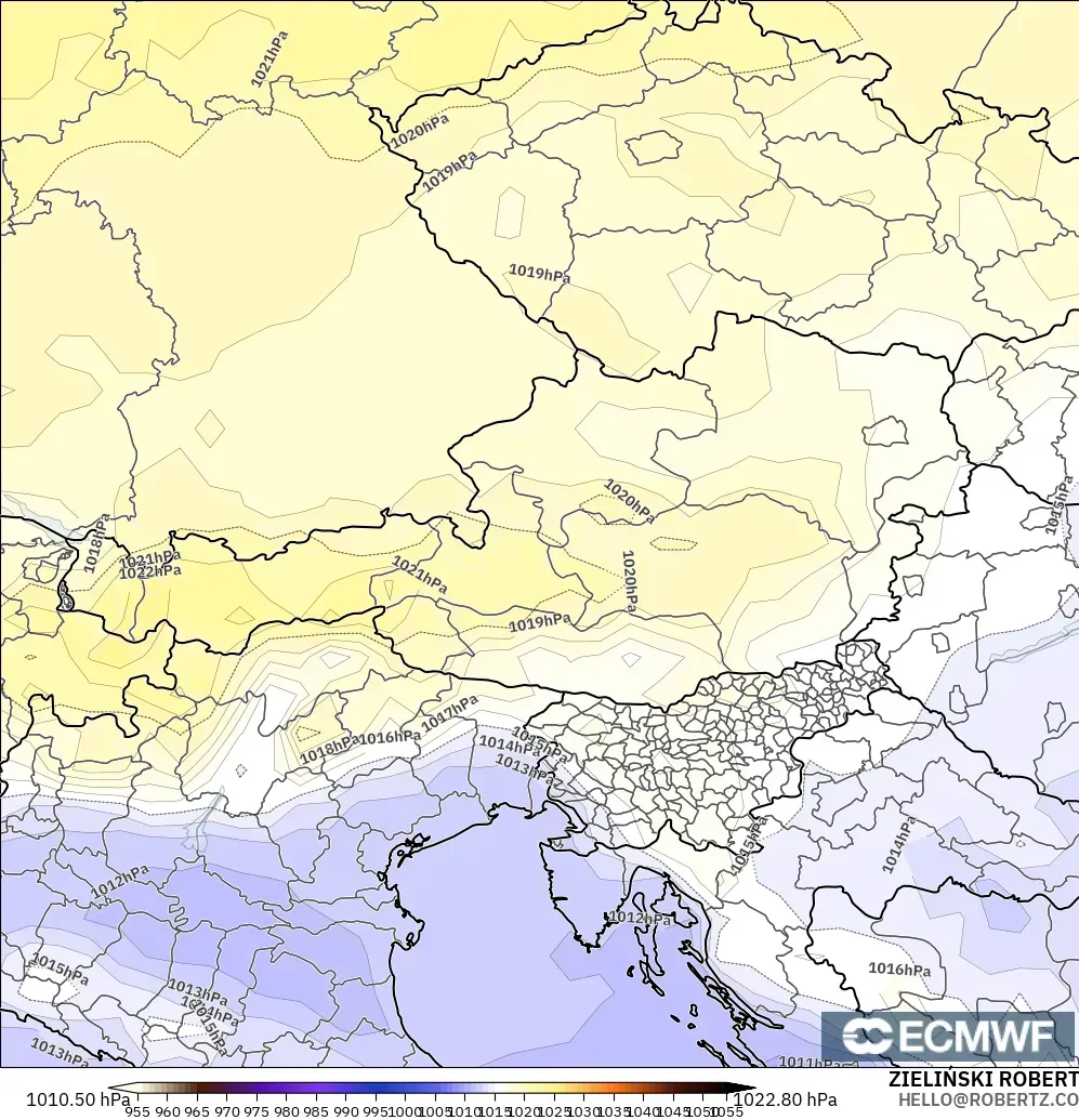 ECMWF IFS 0.25° modelo - Austria, Presión