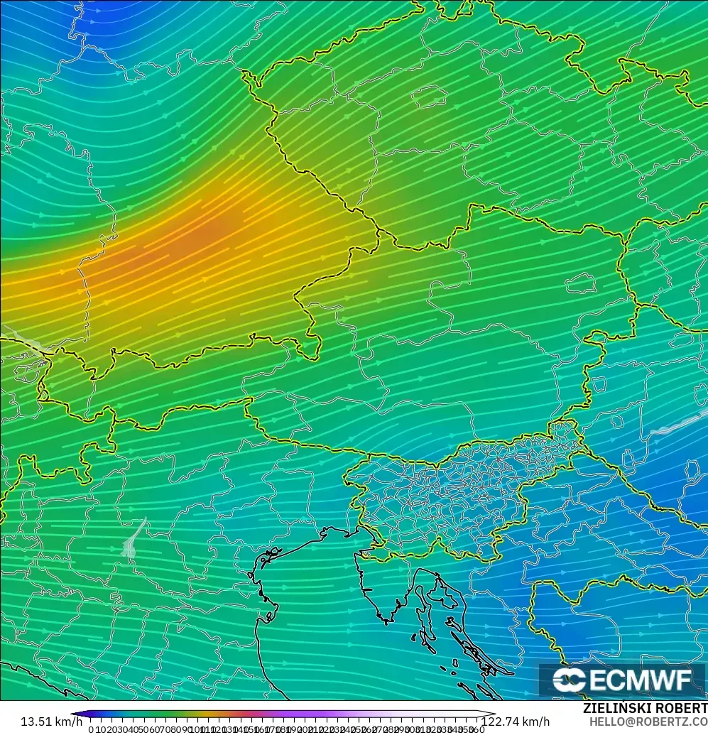 ECMWF IFS 0.25° modelo - Austria, Viento a 300 hPa (corriente en chorro)
