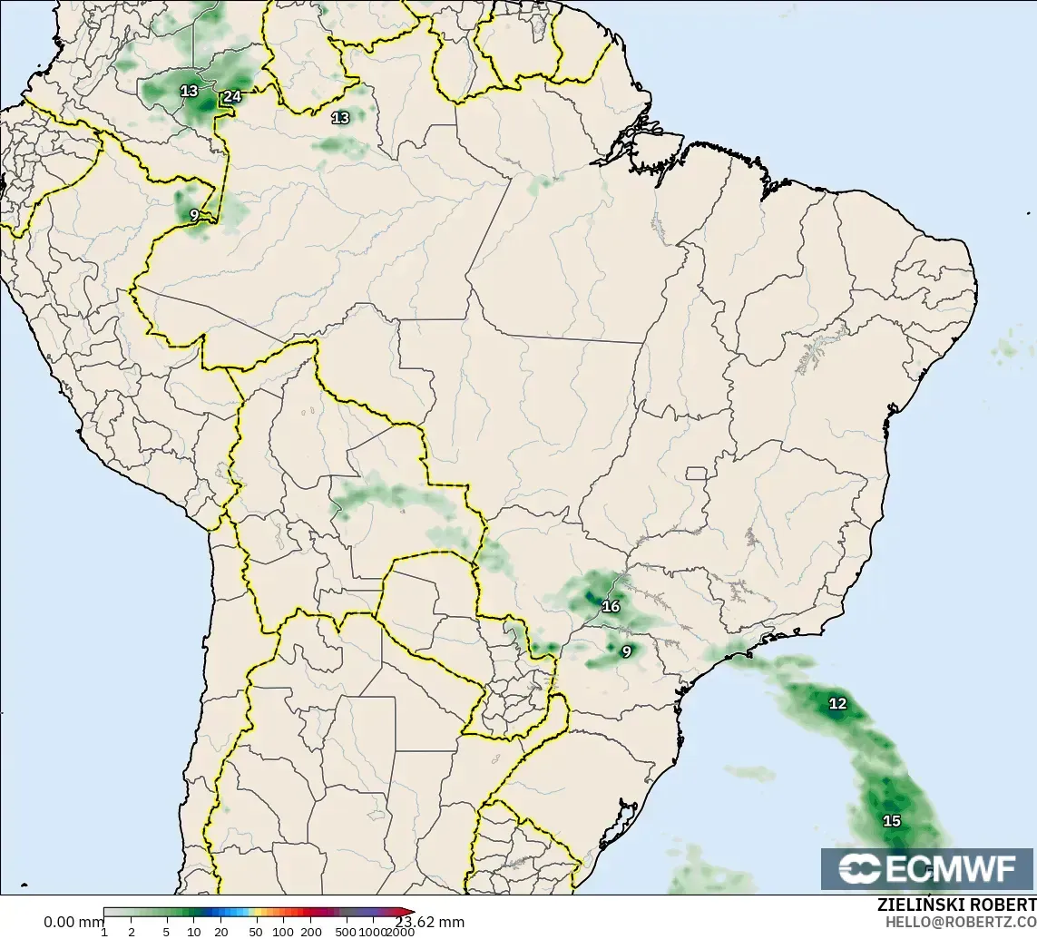 ECMWF IFS 0.25° modelo - Brasil, Acumulación de precipitación