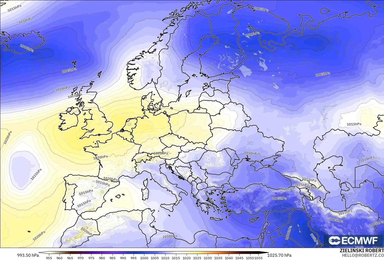 ECMWF IFS 0.25° modelo - Europa, Presión