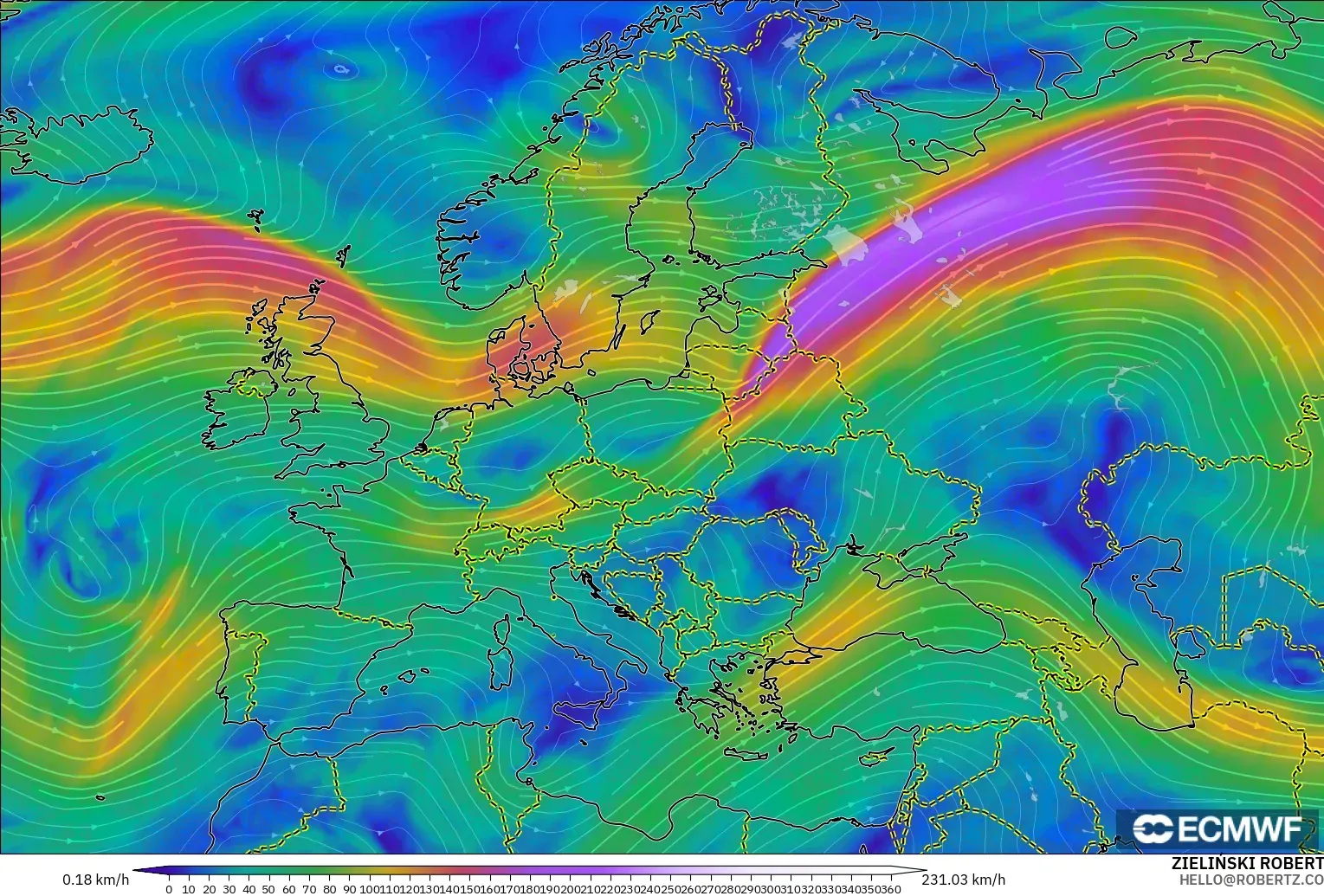 ECMWF IFS 0.25° modelo - Europa, Viento a 300 hPa (corriente en chorro)