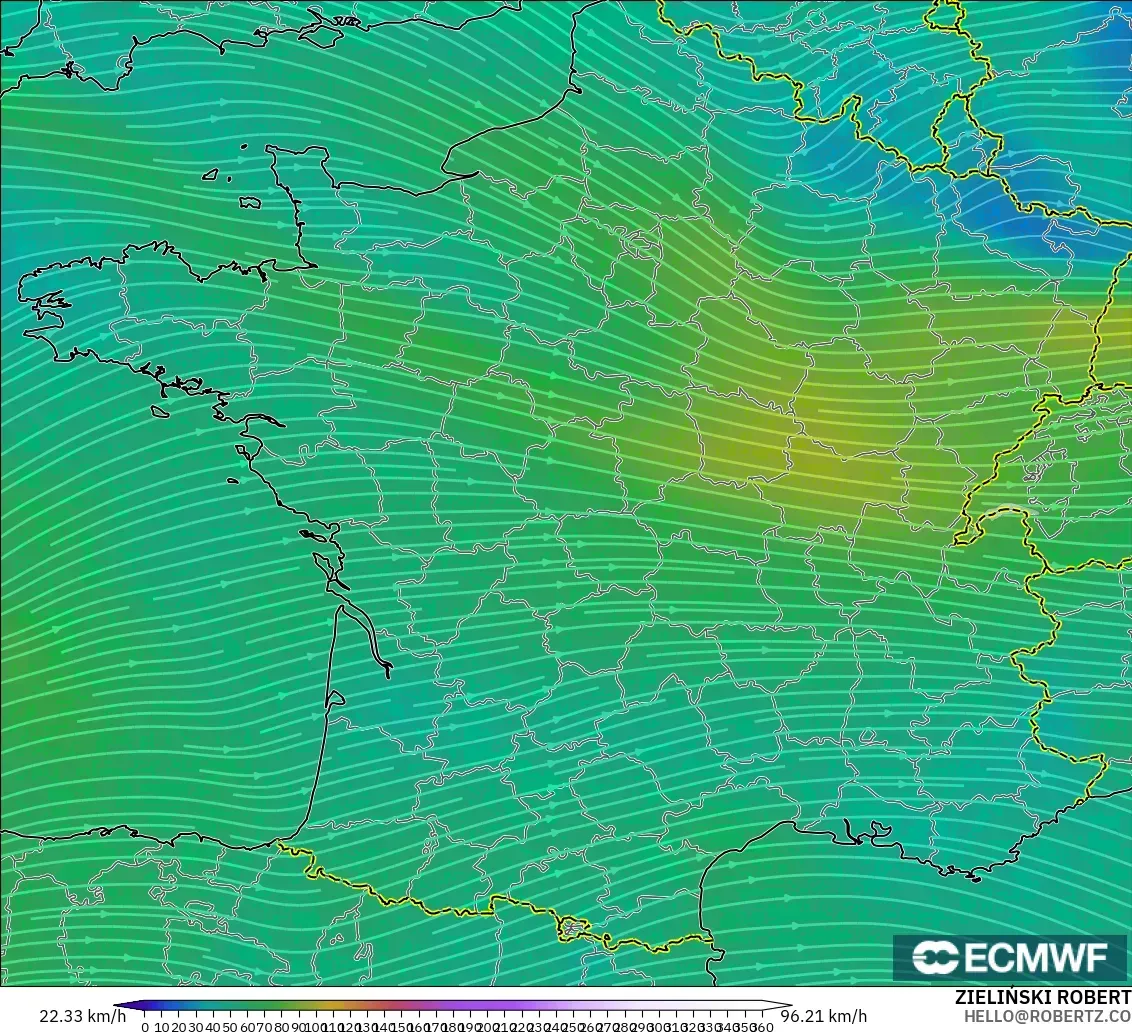 ECMWF IFS 0.25° modelo - Francia, Viento a 300 hPa (corriente en chorro)