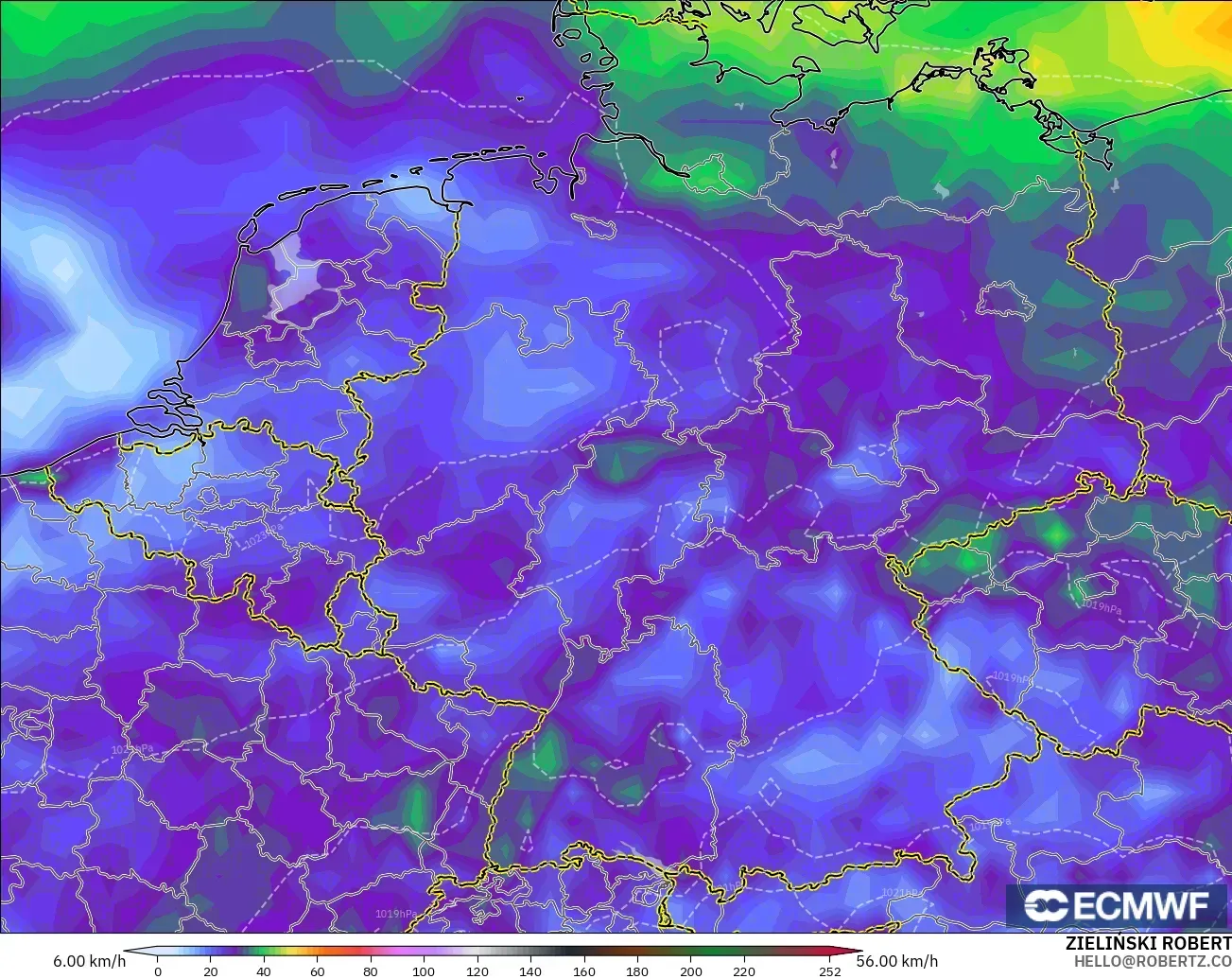 ECMWF IFS 0.25° modelo - Alemania, Ráfagas de Viento Máximas