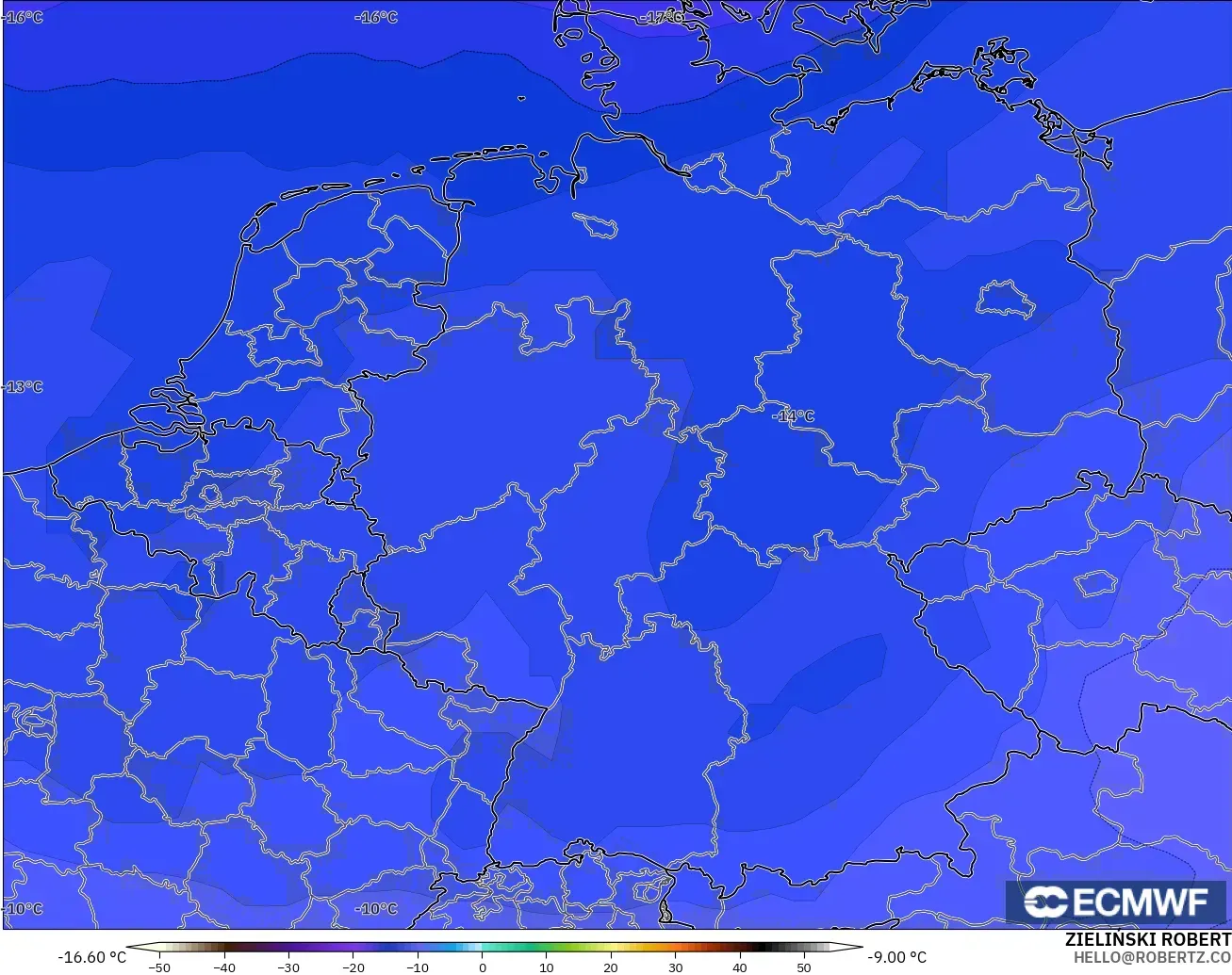 ECMWF IFS 0.25° modelo - Alemania, Temperatura a 500 hPa