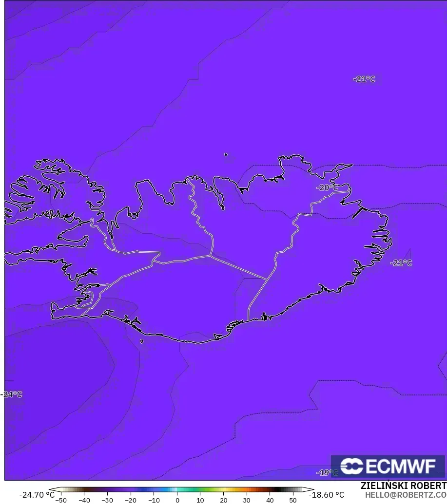 ECMWF IFS 0.25° modelo - Islandia, Temperatura a 500 hPa