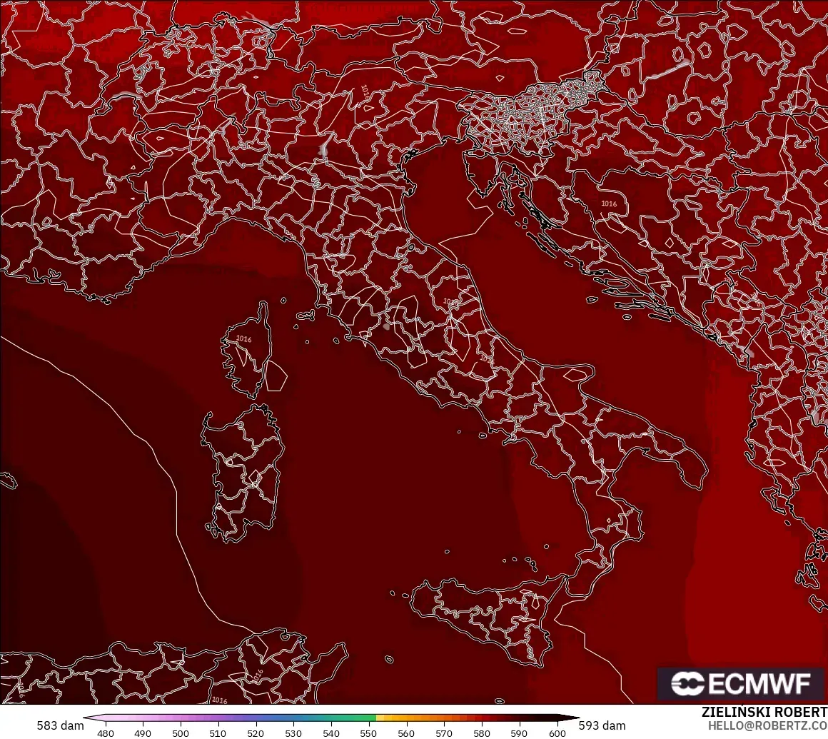 ECMWF IFS 0.25° modelo - Italia, Altura geopotencial a 500 hPa