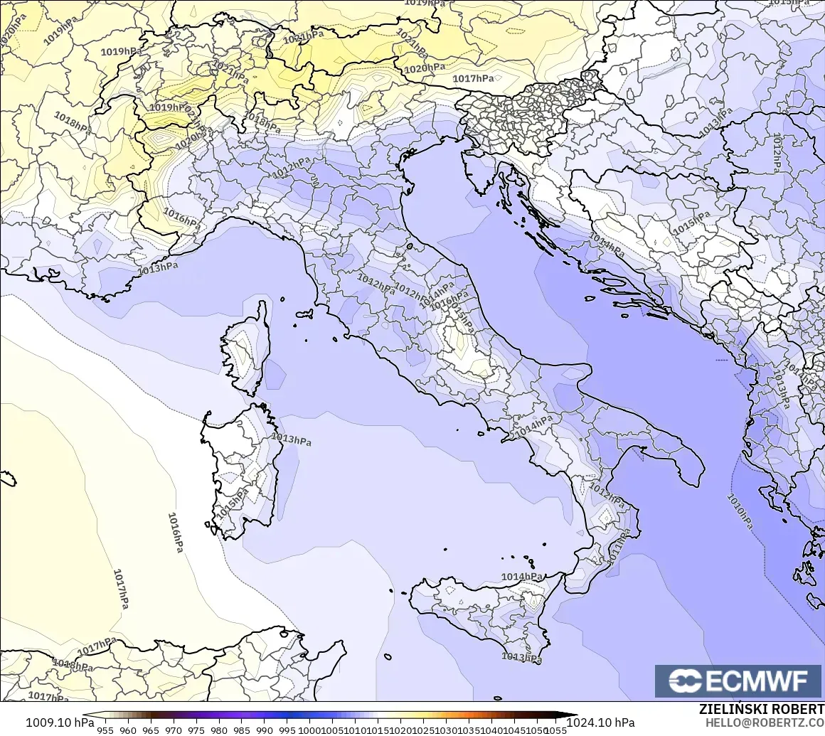 ECMWF IFS 0.25° modelo - Italia, Presión