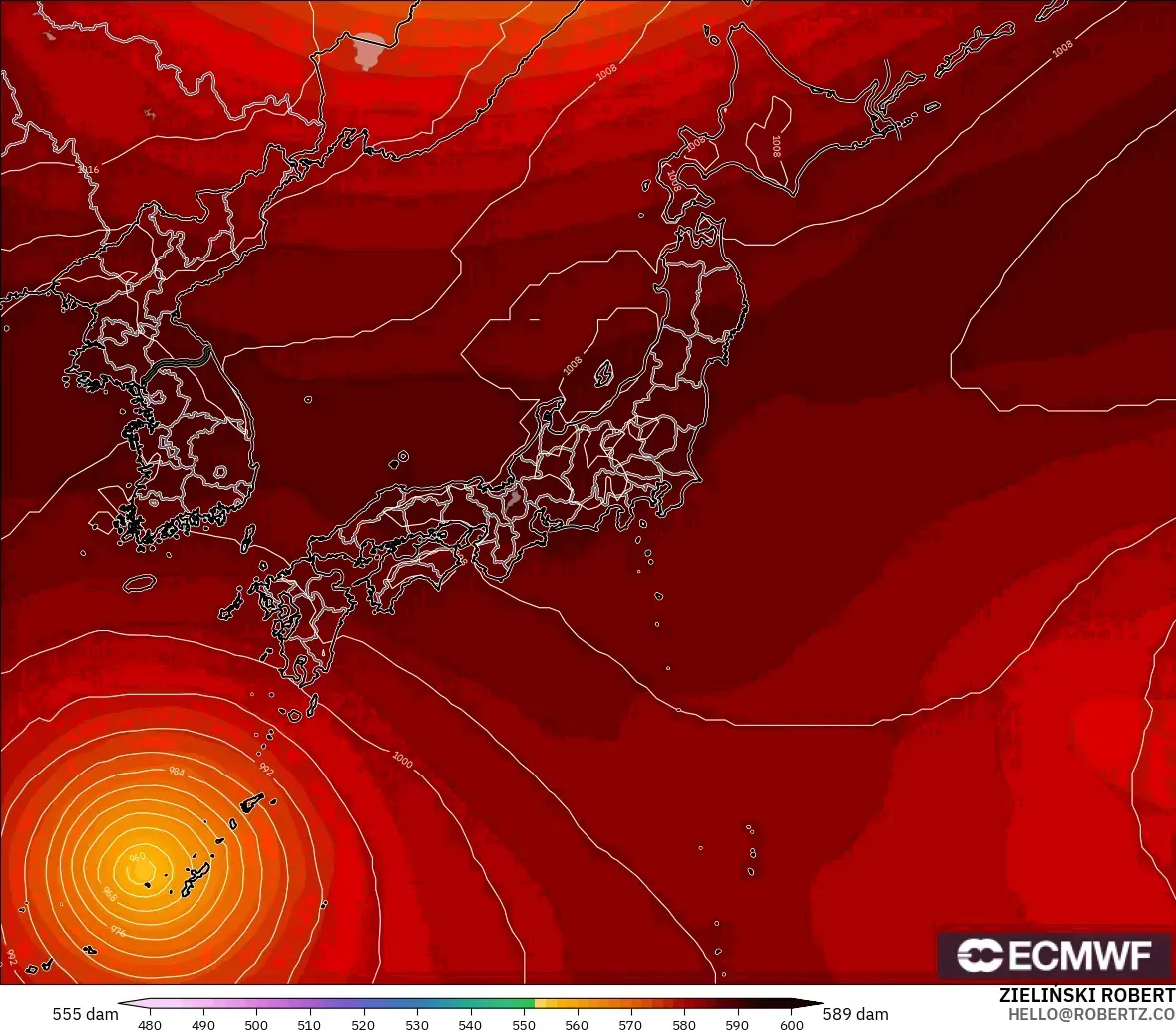 ECMWF IFS 0.25° modelo - Japón, Altura geopotencial a 500 hPa