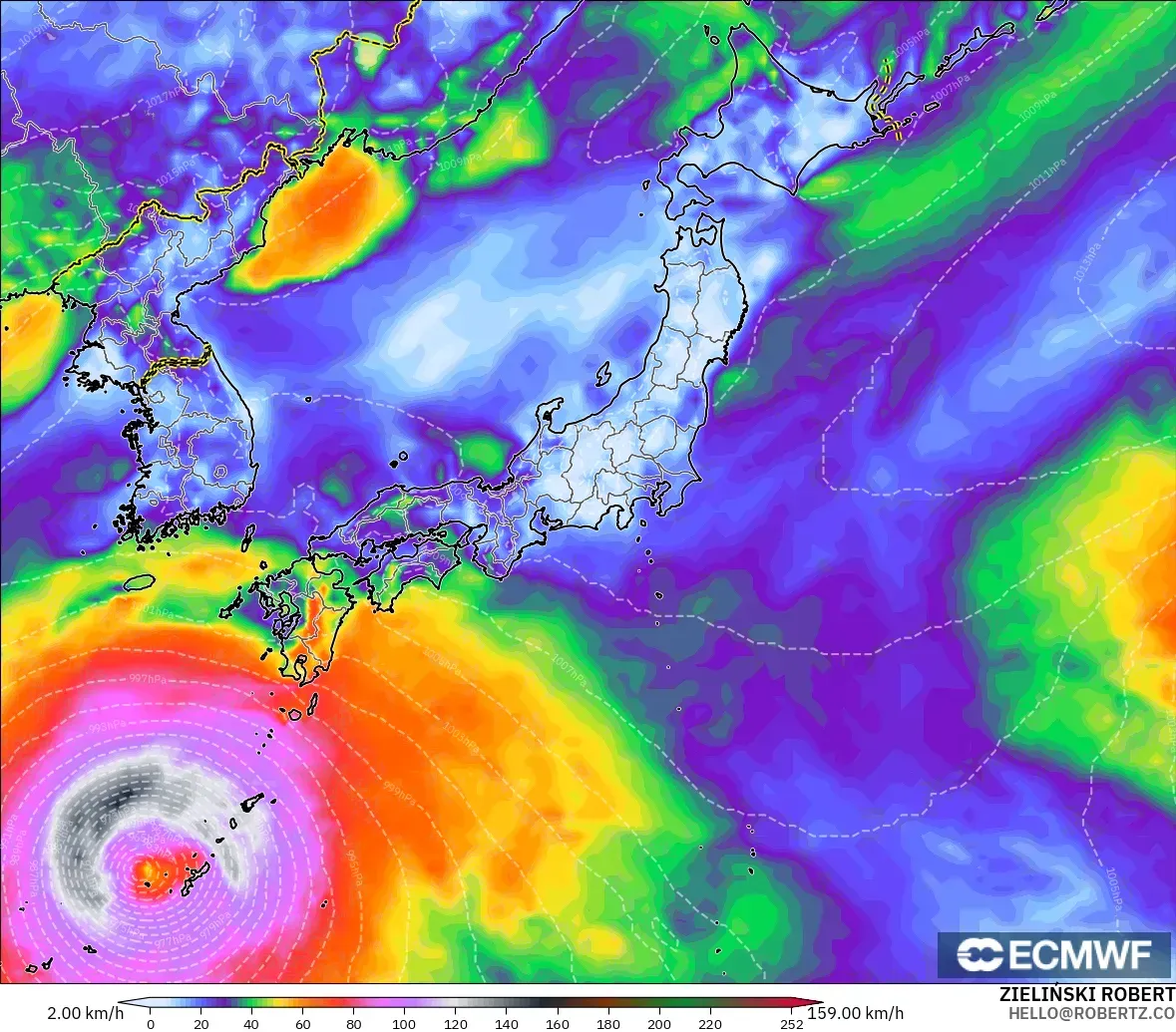 ECMWF IFS 0.25° modelo - Japón, Ráfagas de viento