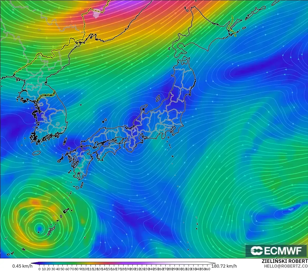 ECMWF IFS 0.25° modelo - Japón, Viento a 300 hPa (corriente en chorro)