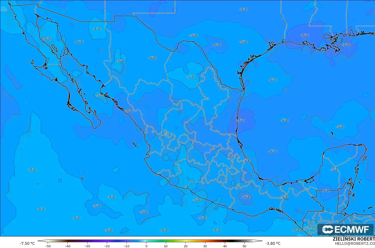 ECMWF IFS 0.25° modelo - México, Temperatura a 500 hPa