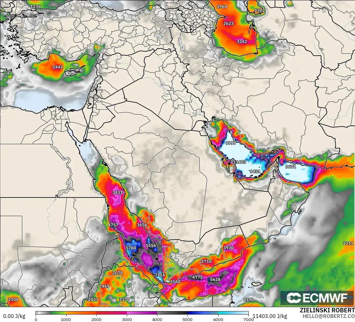 ECMWF IFS 0.25° modelo - Oriente Medio, CAPE