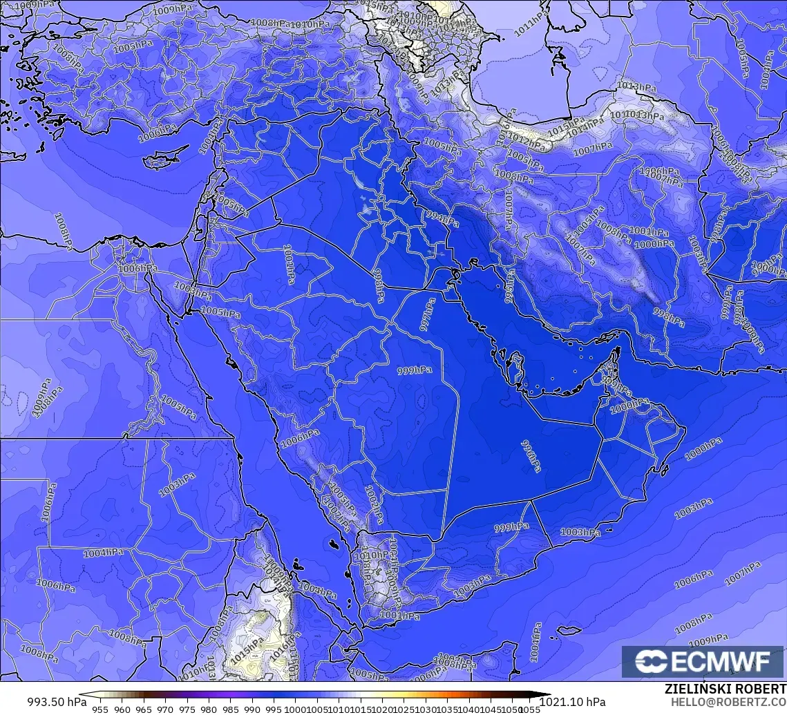 ECMWF IFS 0.25° modelo - Oriente Medio, Presión
