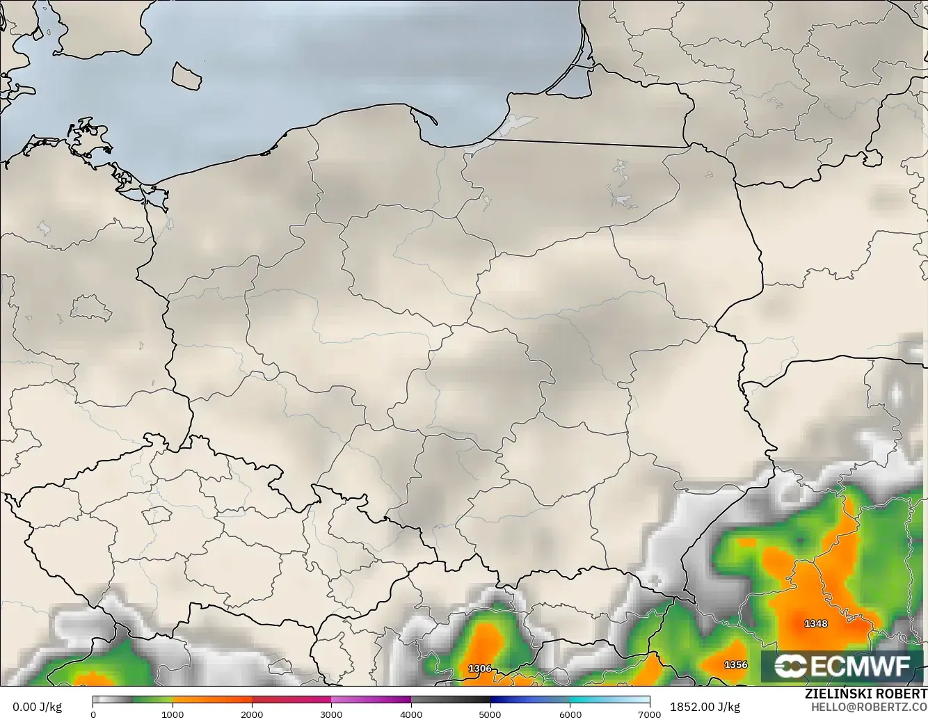ECMWF IFS 0.25° modelo - Polonia, CAPE
