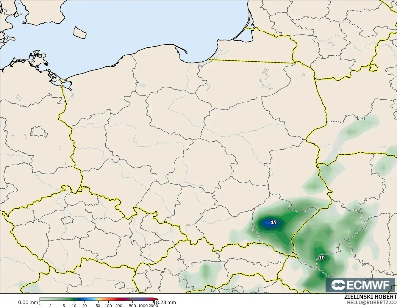 ECMWF IFS 0.25° modelo - Polonia, Acumulación de precipitación