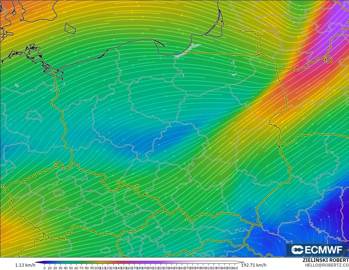 ECMWF IFS 0.25° modelo - Polonia, Viento a 300 hPa (corriente en chorro)
