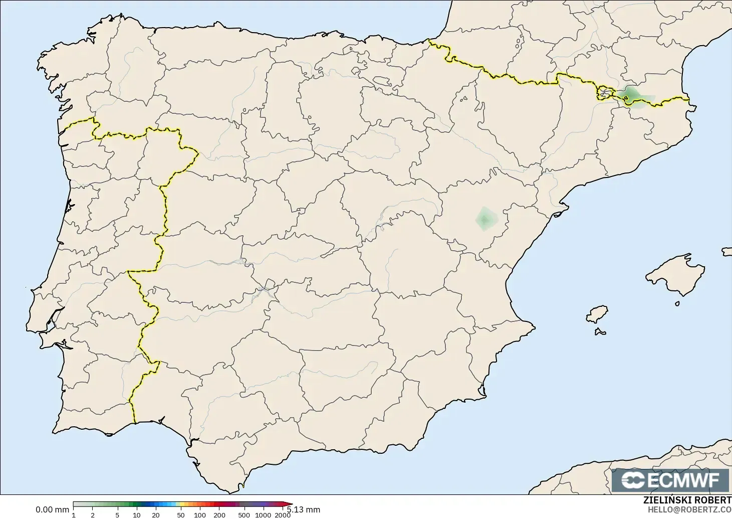 ECMWF IFS 0.25° modelo - España, Acumulación de precipitación