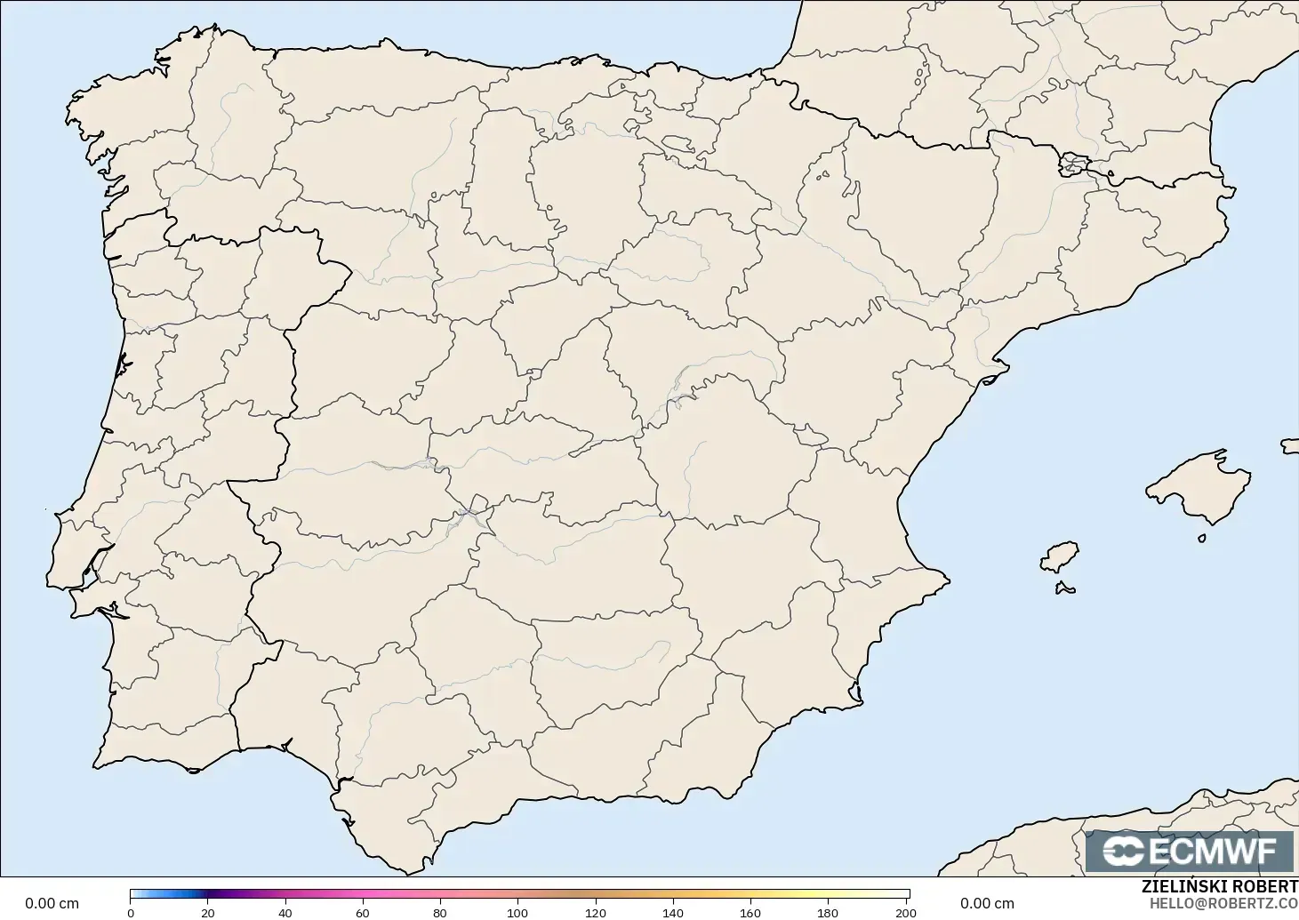 ECMWF IFS 0.25° modelo - España, Profundidad de nieve