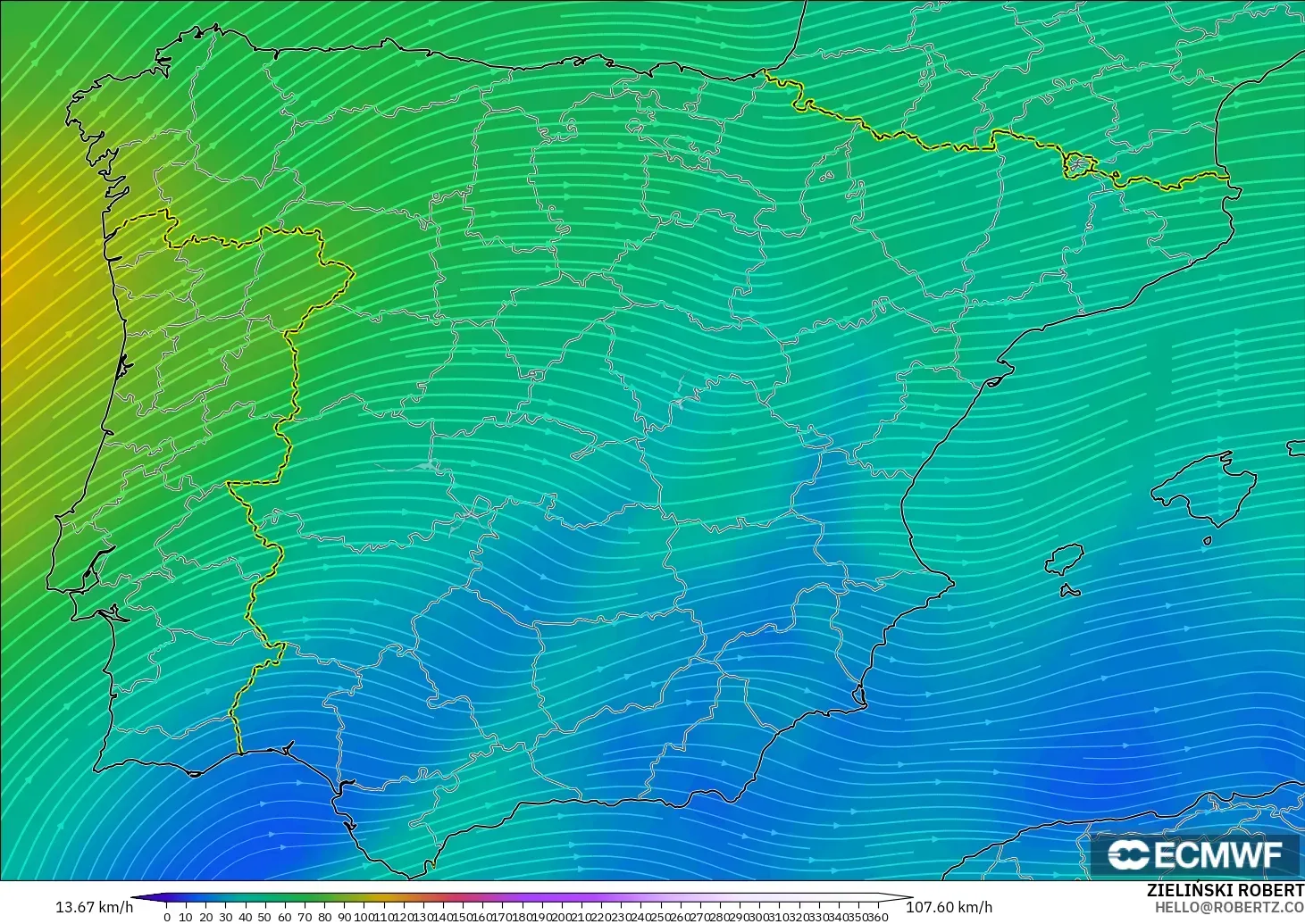 ECMWF IFS 0.25° modelo - España, Viento a 300 hPa (corriente en chorro)