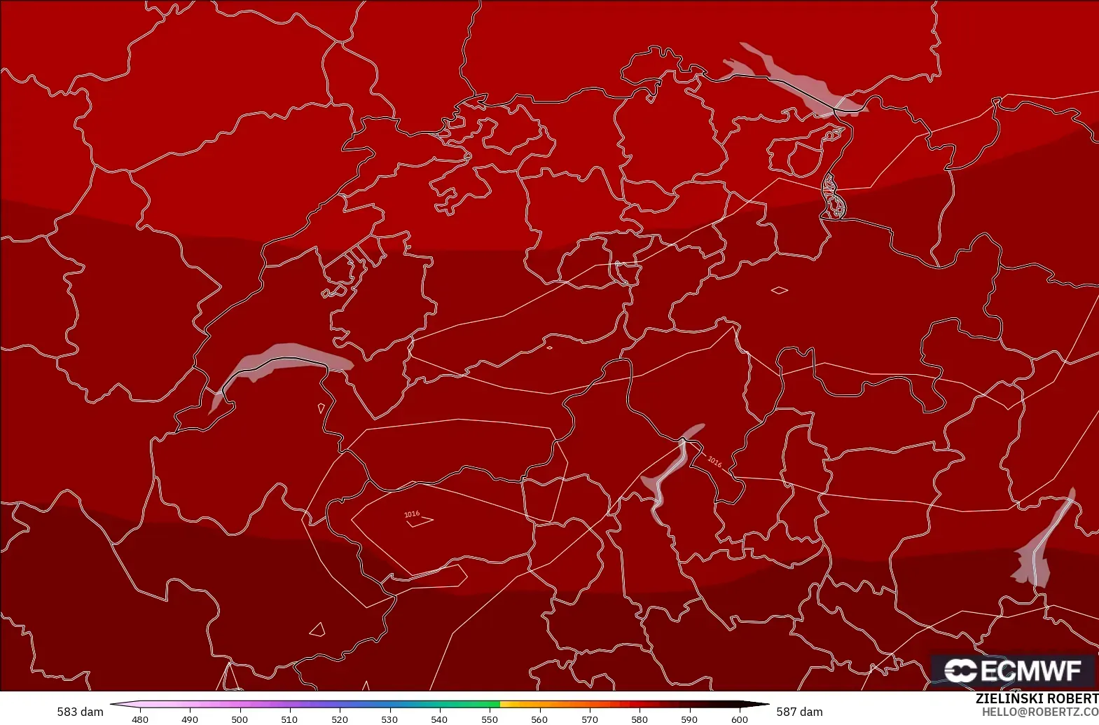 ECMWF IFS 0.25° modelo - Suiza, Altura geopotencial a 500 hPa