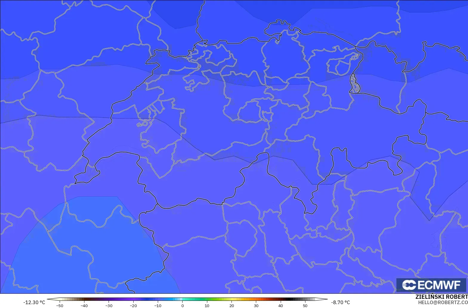ECMWF IFS 0.25° modelo - Suiza, Temperatura a 500 hPa