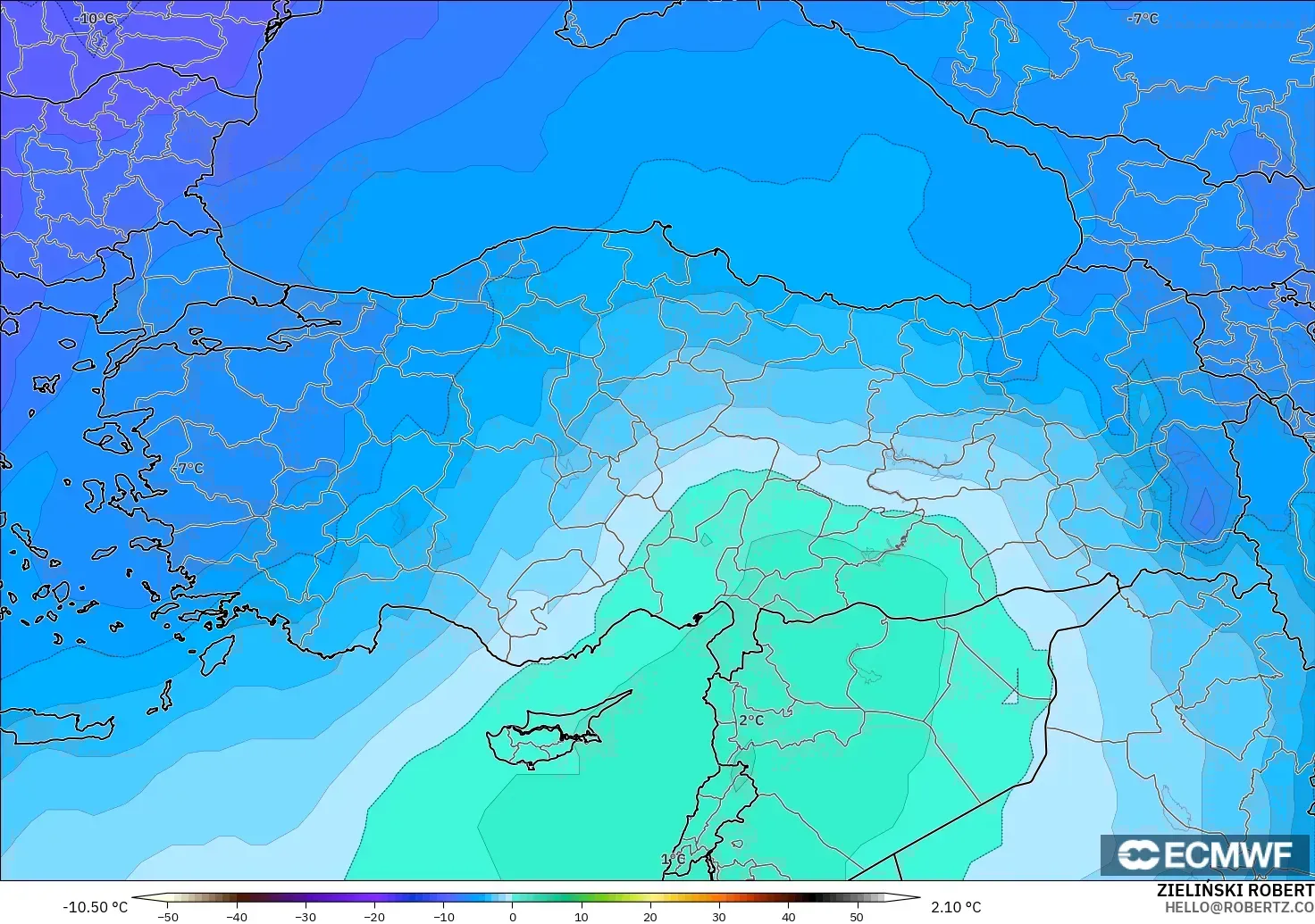ECMWF IFS 0.25° modelo - Turquía, Temperatura a 500 hPa