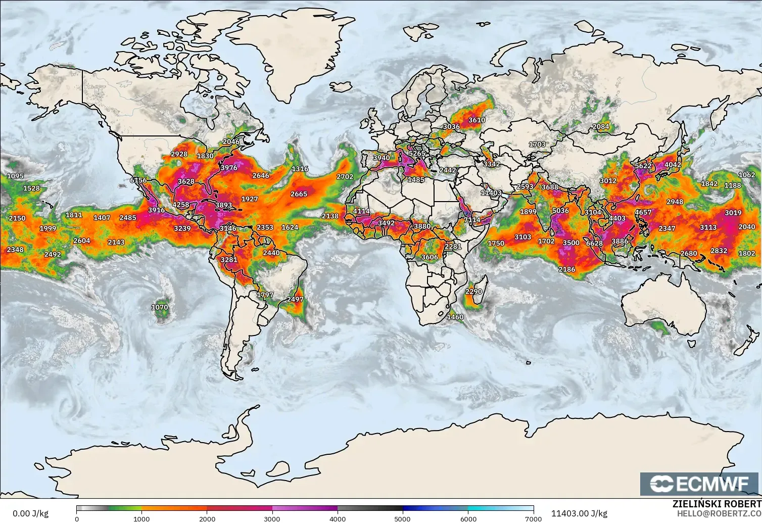 ECMWF IFS 0.25° modelo - Mundo, CAPE