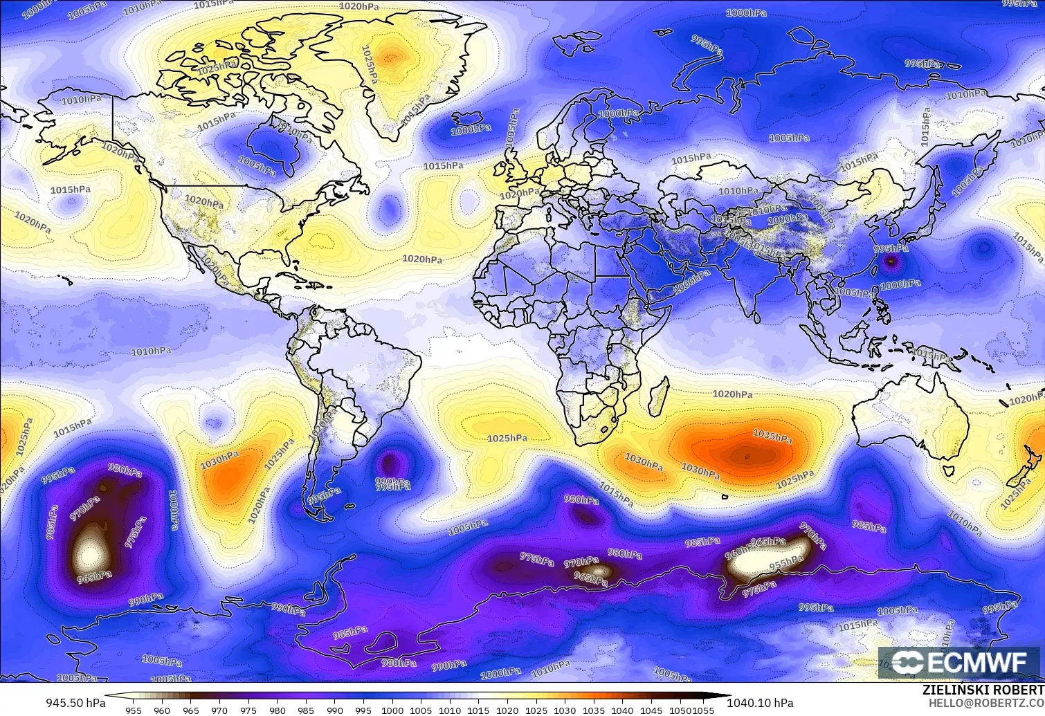 ECMWF IFS 0.25° modelo - Mundo, Presión