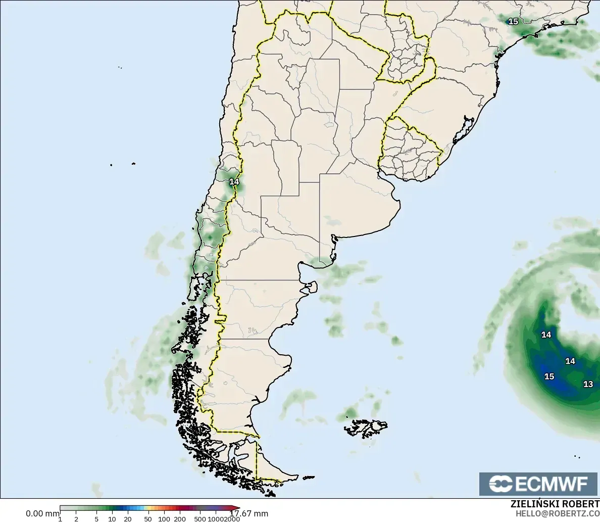 ECMWF IFS 0.25° modelo - Argentina, Acumulación de precipitación
