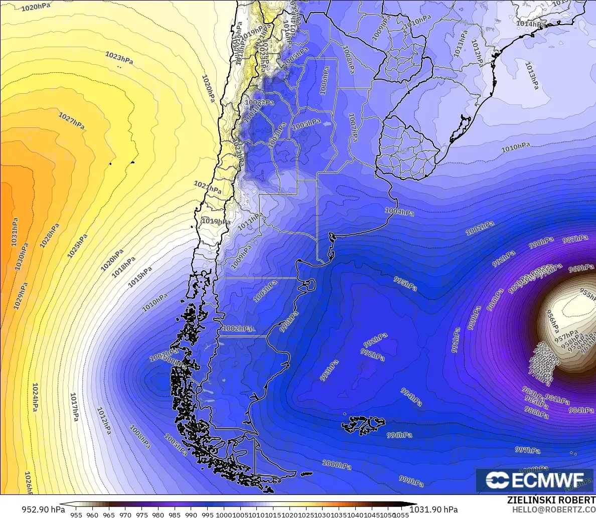 ECMWF IFS 0.25° modelo - Argentina, Presión