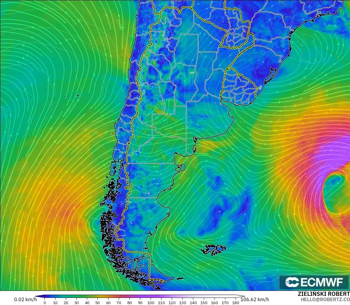ECMWF IFS 0.25° modelo - Argentina, Viento a 10 m