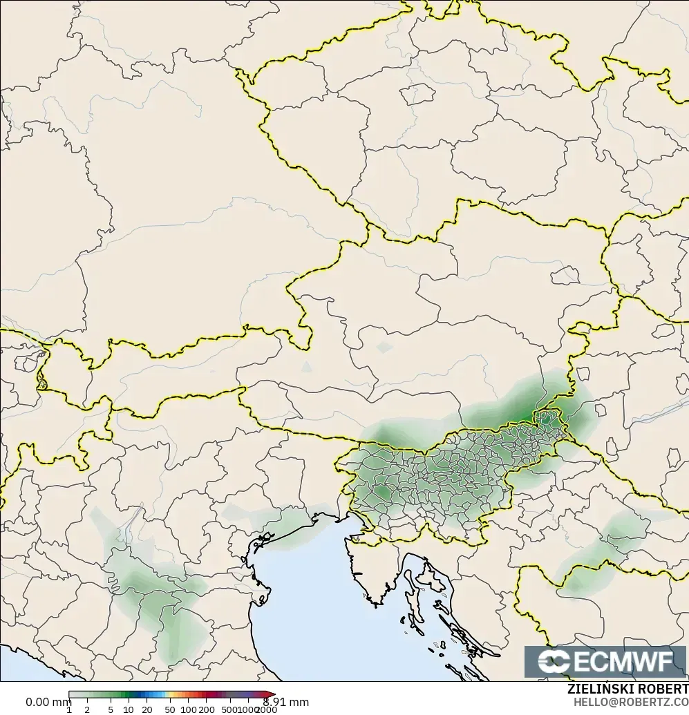 ECMWF IFS 0.25° modelo - Austria, Acumulación de precipitación