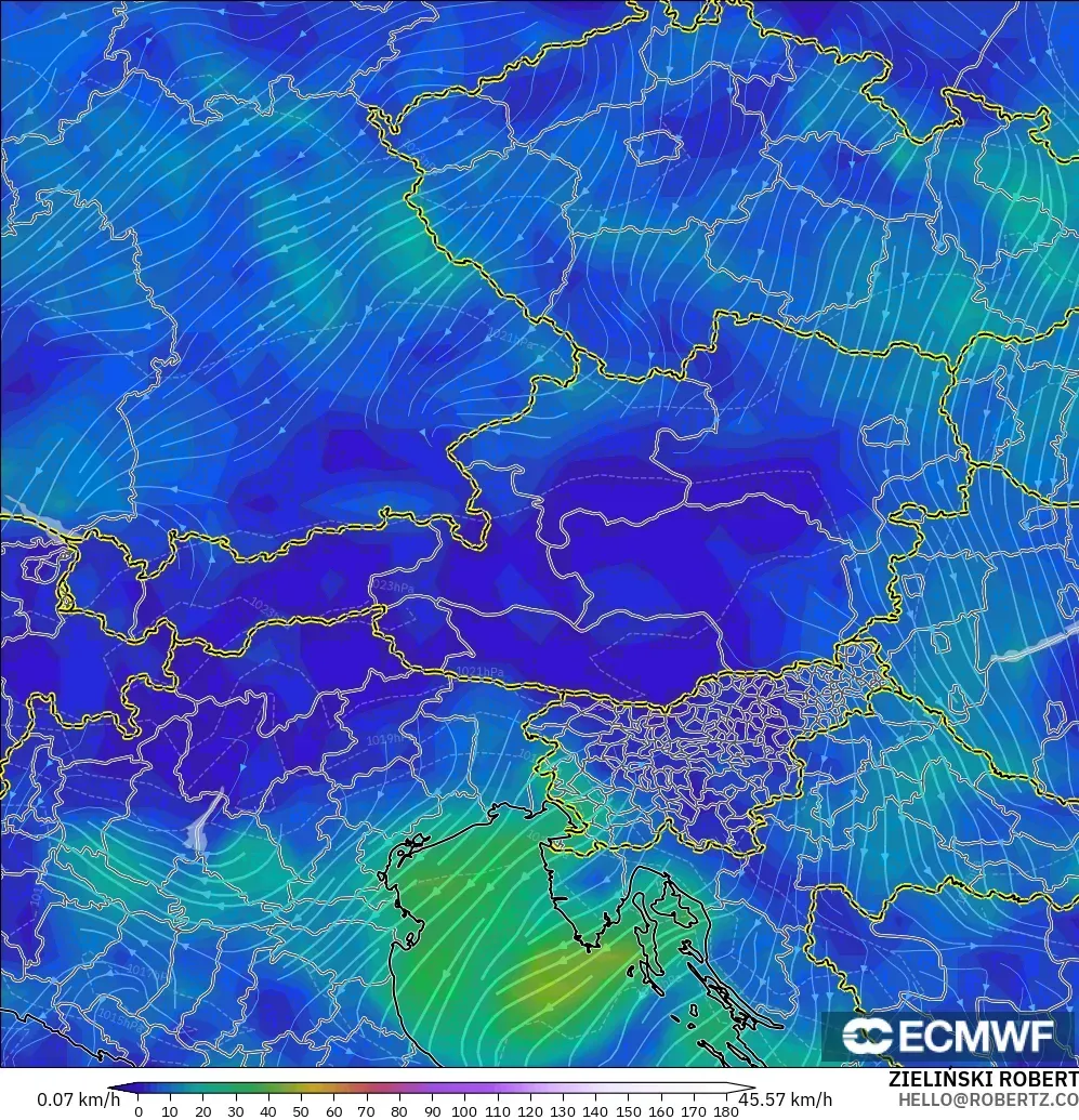 ECMWF IFS 0.25° modelo - Austria, Viento a 10 m