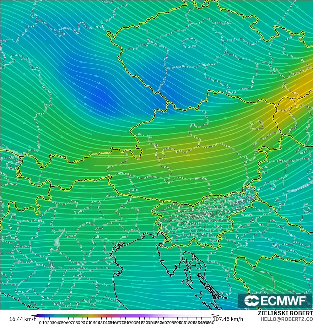 ECMWF IFS 0.25° modelo - Austria, Viento a 300 hPa (corriente en chorro)