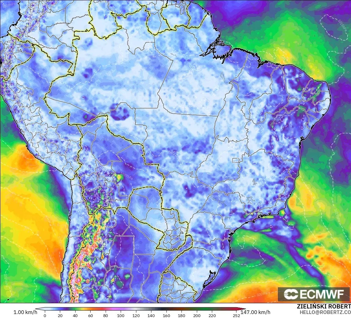 ECMWF IFS 0.25° modelo - Brasil, Ráfagas de viento